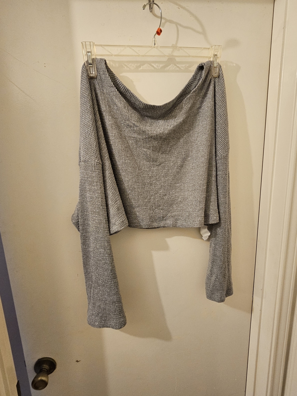 Gray Ribbed Knit Women's Off The Shoulder Sweater